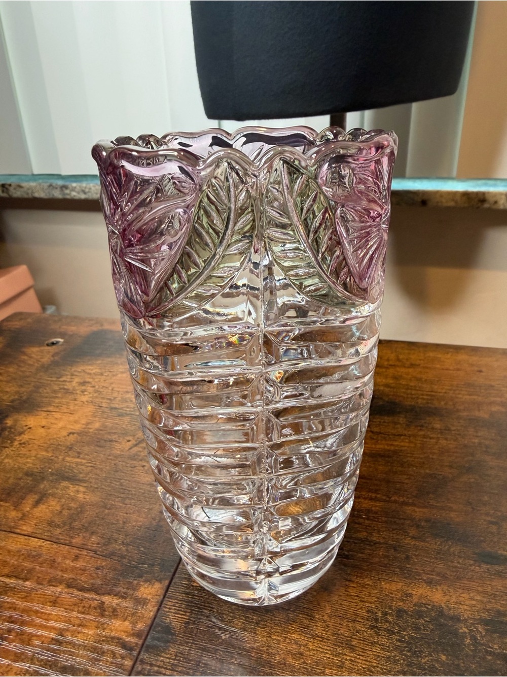 Vintage Anna Hutte Bleikristall Floral Lead Crystal Vase Made In Germany